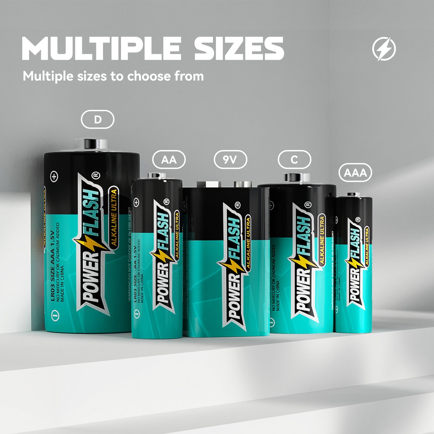 POWER FLASH Alkaline 9V Batteries, Provide Long Lasting Power, 10 Year Warranty, for Home and Office Equipment