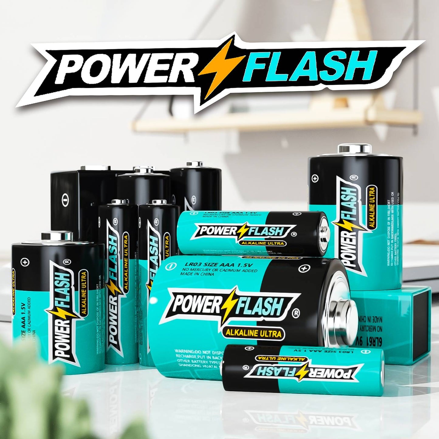 POWER FLASH Alkaline C Batteries, Provide Long Lasting Power, 10 Year Warranty, for Home and Office Equipment