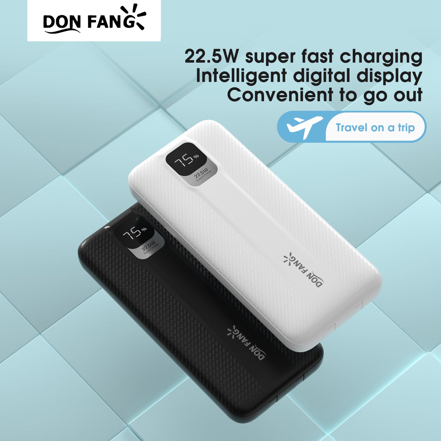 DonFang 10000mAh Dual line fast charging mobile power bank, 22.5W/PD20W Type-C&USB fast charging, With LED Power Display, Suitable for Smartphones, Outdoor camping & hiking and Household Use