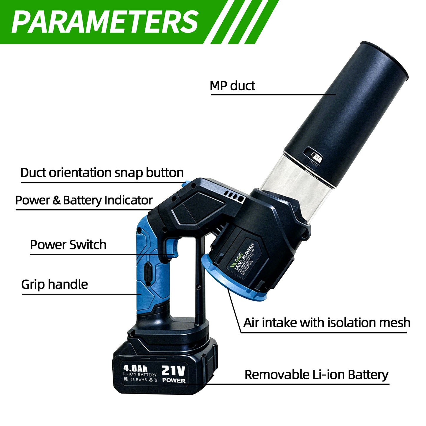 21V Cordless Leaf Blower with 4.0Ah Battery | Lightweight Handheld Electric Blower for Lawn Care & Yard Cleaning|Donfang