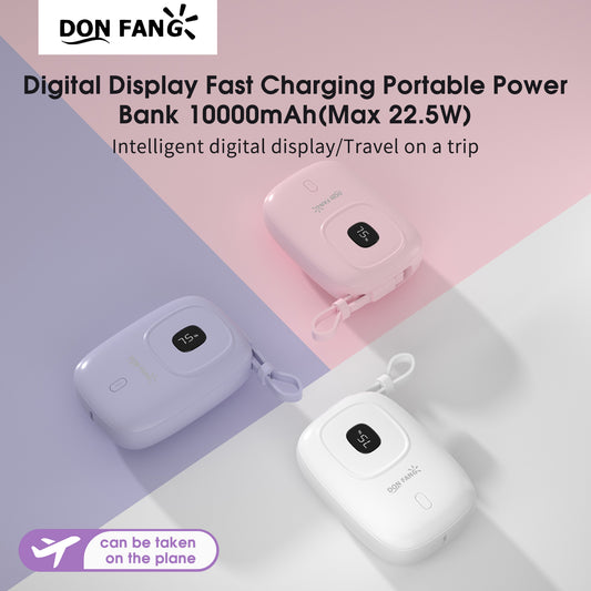 DonFang 10000mAh Digital Display Fast Charging portable Power Bank, 22.5W/PD20W Type-C fast charging, With LED Power Display, Suitable for Smartphones, Outdoor camping & hiking and Household Use