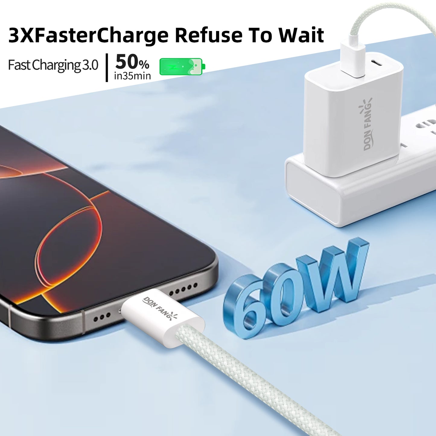 60W Mobile Charging Cable, Mobile Data Cable, Fast Charging Cable (USB-A to USB-C Interface)|Donfang