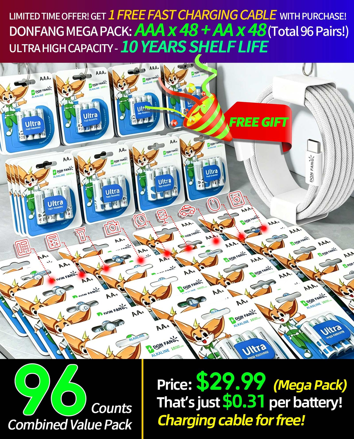 Combination Battery, High Quality, Leak-proof, 1.5V Alkaline Battery|Donfang