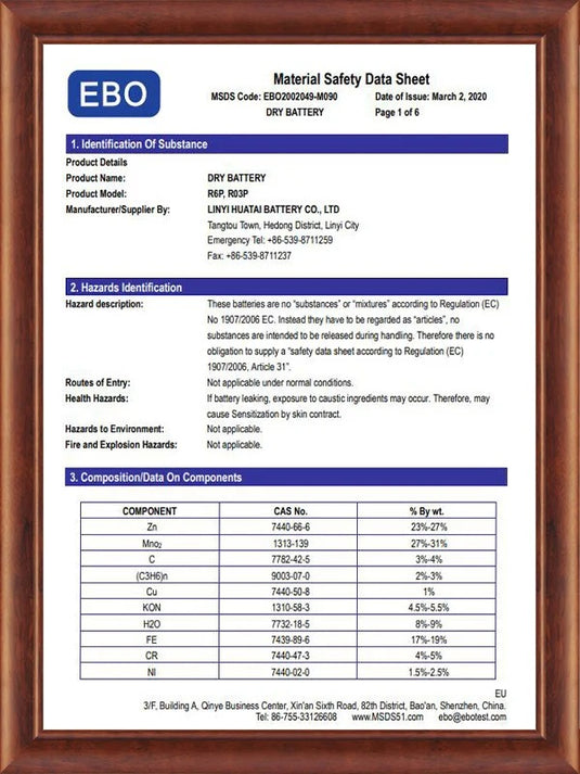MSDS R6P,R03P Certificate